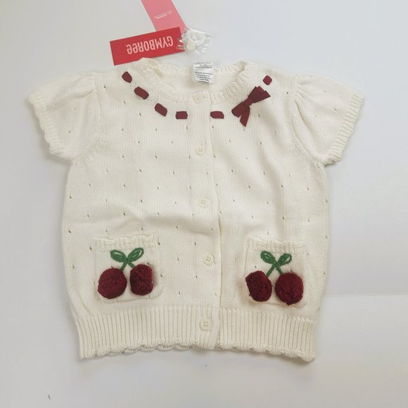 NWT Gymboree Girl Denim Pleated Cherry Jumper & Cherry Short Sleeve Cardigan 4 - Picture 5 of 8